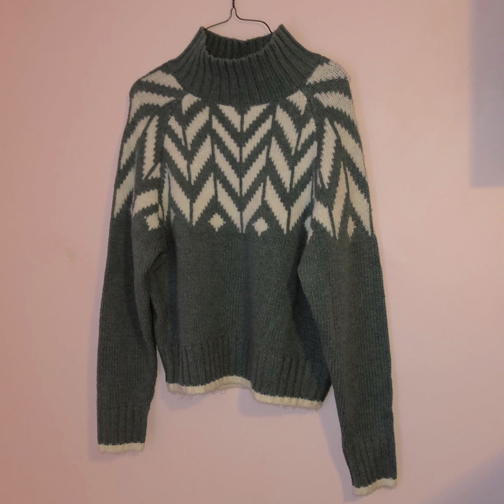 Green and white chevron turtleneck sweater
